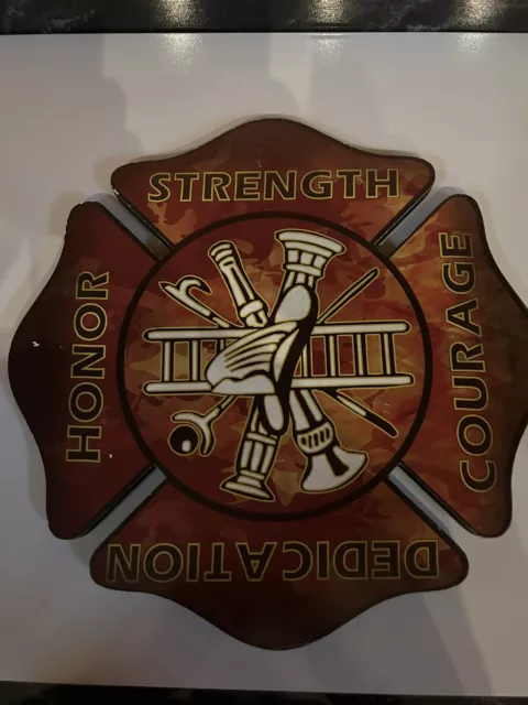 Fireman Plaque Maltese Firefighter Cross, Wooden Sign 12 X 12 inches