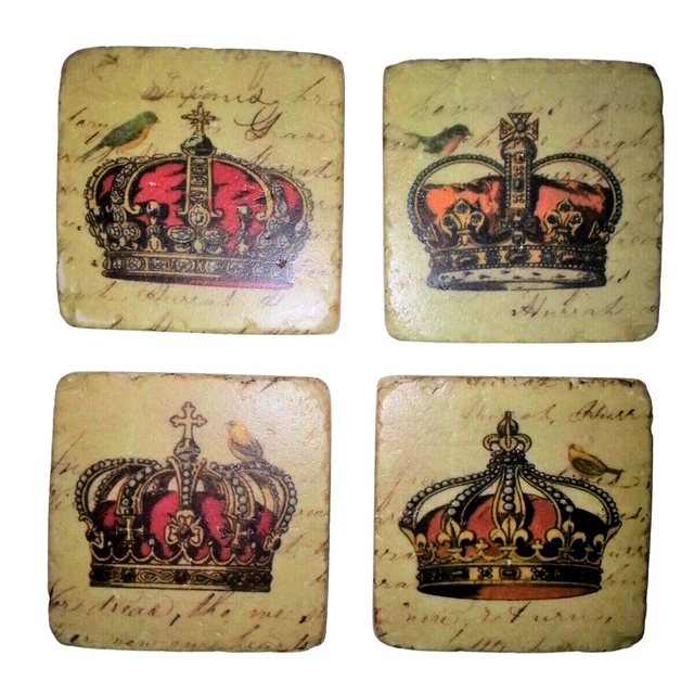 Juego de 4 montañas rusas vintage de piedra natural corona real NUEVAS RARAS