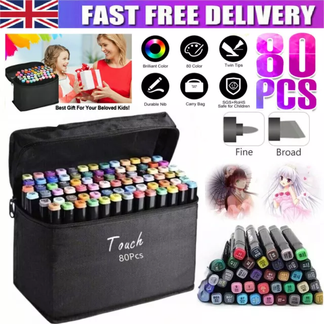 24/80 Colours Dual Tip Twin Marker Pen Set For Copic Posca Drawing Artist  Sketch