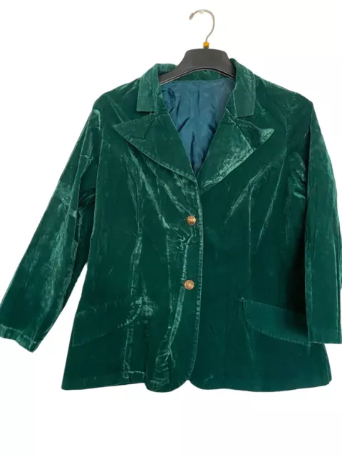 VTG SEARS BLAZER Jacket Thin Velour Green Gold Button Women's L ...