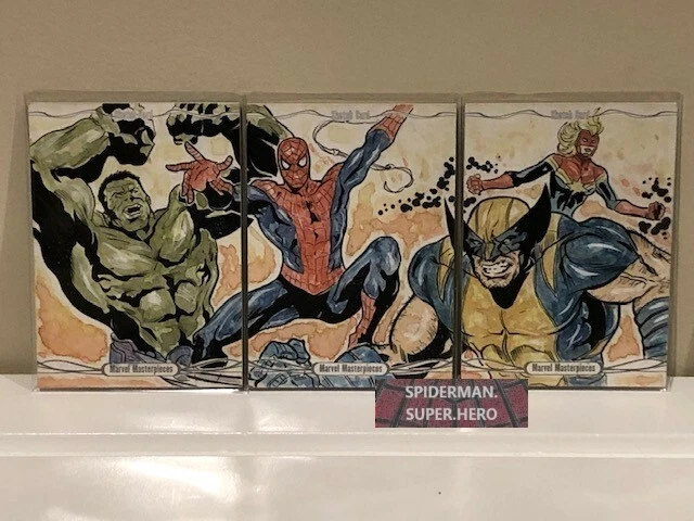 2016 Marvel Masterpieces PUZZLE Sketch 3-Card Hulk SPIDER-MAN Wolverine💕❤️(PC)