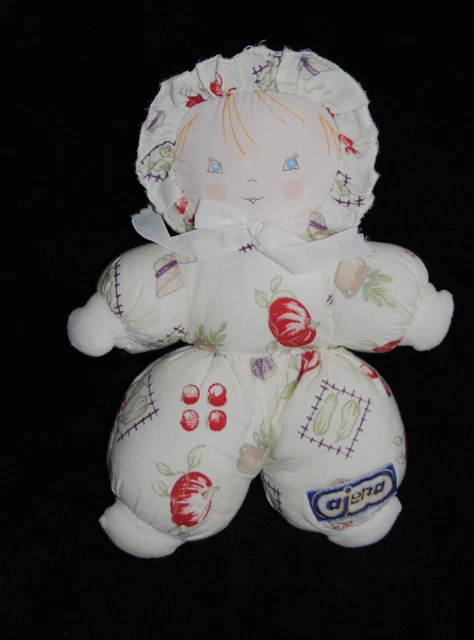 Peluche doudou poupée chiffon légume  AJENA Nounours hochet grelot 22 cm vintage