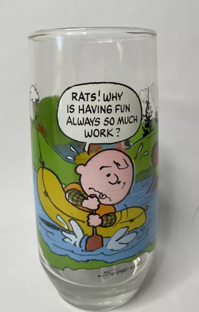 Vintage McDonalds Camp Snoopy Peanuts Collection Drinking Glass Rafting