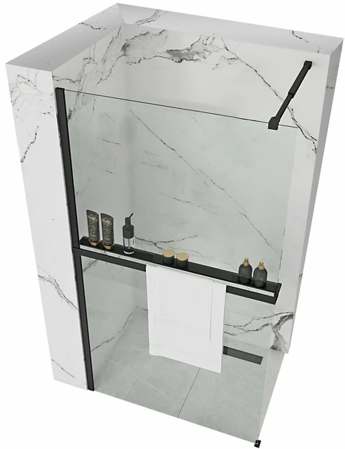 Paroi De Douche Aero Black 90-120 Paroi Verre + Etagere Evo Noir 8Mm Walk In Rea