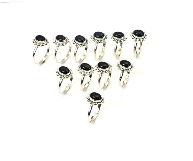 WHOLESALE 11PC 925 SOLID STERLING SILVER BLACK ONYX RING LOT u595