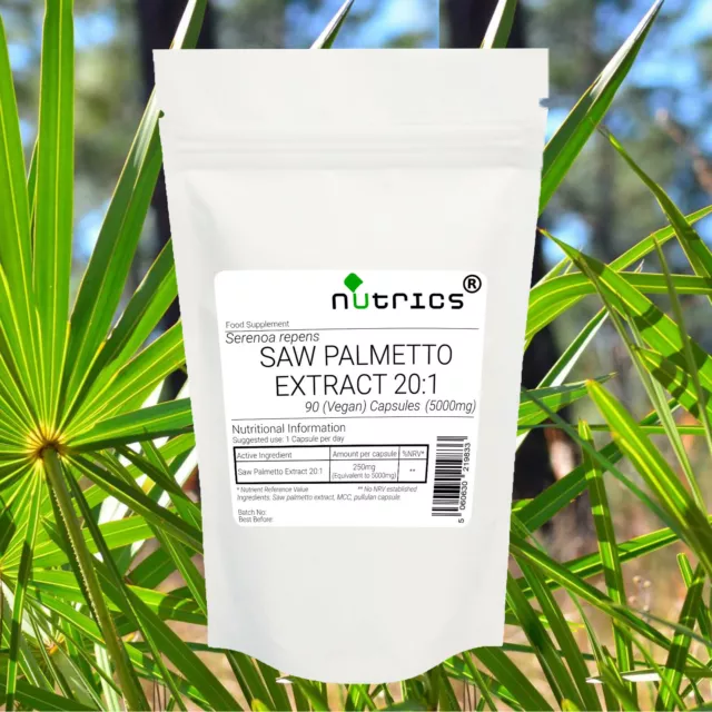 Nutrics® 5000mg SAW PALMETTO EXTRACT Strong Vegan Capsules Prostate UT Hair Loss