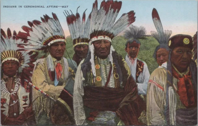 Postcard Native American Indians In Ceremonial Attire