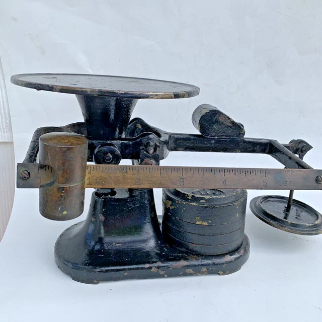 Antique Cast Iron and Brass Fairbanks Beam 5 pound Store Scale extra weights