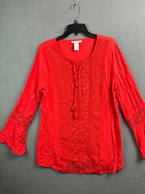 NWOT Swim Cover Up Large Beach Tunic La Blanca Resort Red Boho Women Long Sleeve