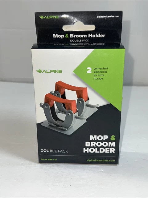 ALPINE INDUSTRIES 498-1-D Mop and Broom Holder, 1 Holder and 2 Hooks, PK2 ALPINE INDUSTRIES 498-1-D Mop and Broom Holder, 1 Holder and 2 Hooks, PK2