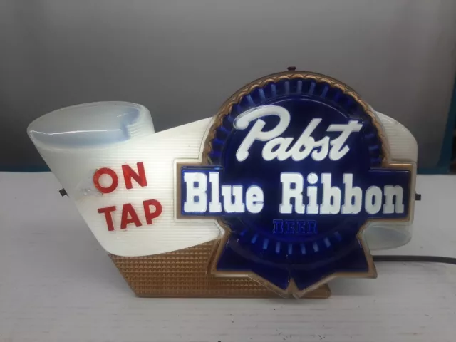 1950s Pabst Blue Ribbon On Tap Lighted Plastic Sign Shelf P4
