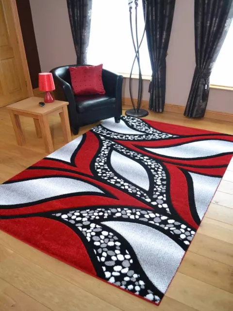 New Thick Modern Red Silver Grey Carved Floor Carpets Large Hall Rugs Mat Runner