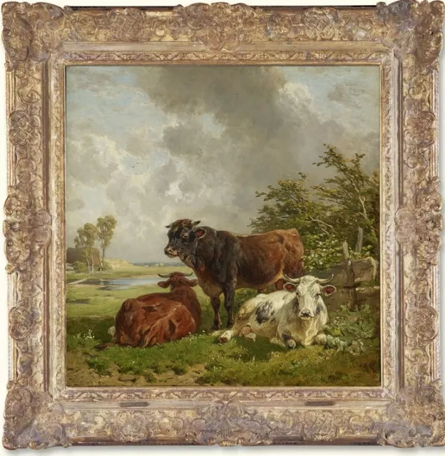 Old Master-Art Antique Oil Painting animal Portrait Cow on canvas 30"X30"