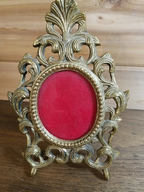Victorian Ornate Brass Picture Frame Swing Easel Petite Rare Small Filigree