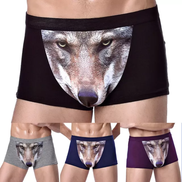 Mens Sexy 3D Wolf Modal Briefs Underwear Thong Stretchy Boxers Shorts Breathable