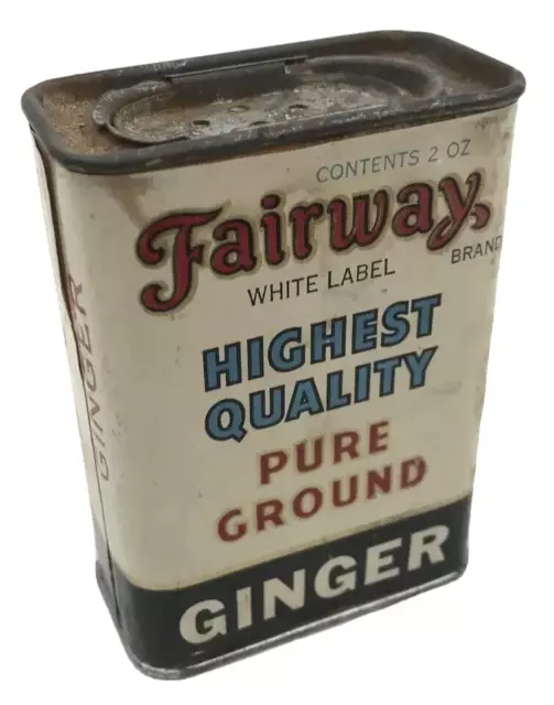 Vtg Fairway Paper White Label Spice Tin Ground Ginger 2 oz St Paul MN Fargo ND