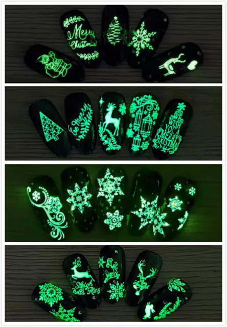 Christmas Nail Art DIY Stickers Decals Glow in the Dark Xmas Trees Baubles AU 3