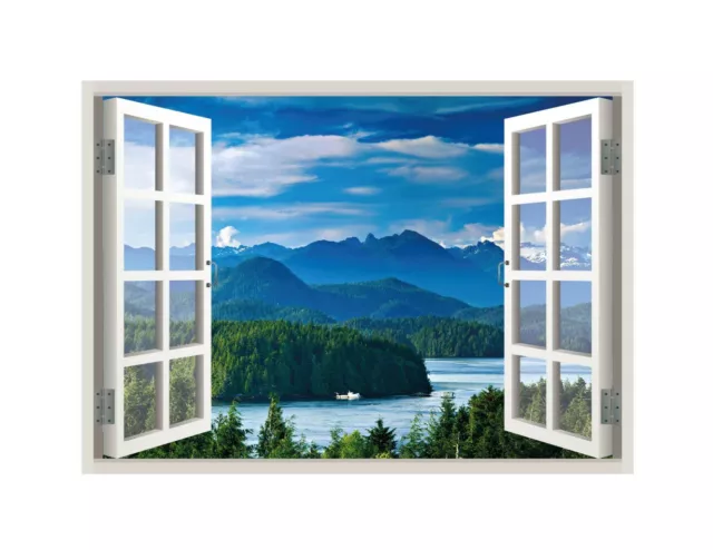 Lake Mountain Landscape View Window 3D Wall Decal Art Mural Vinyl Sticker W13