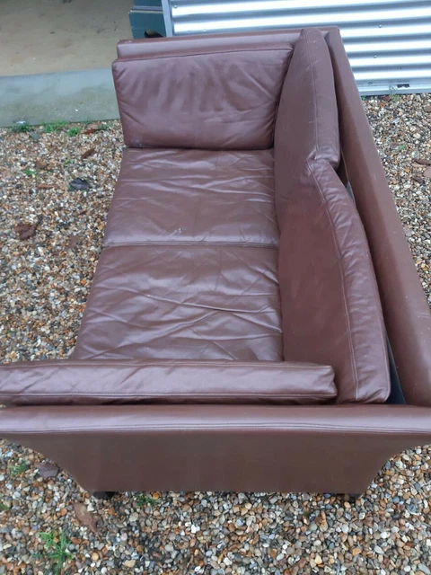 Vintage retro Mid Century Danish 2 Seater brown leather 1960s 70s Sofa Couch