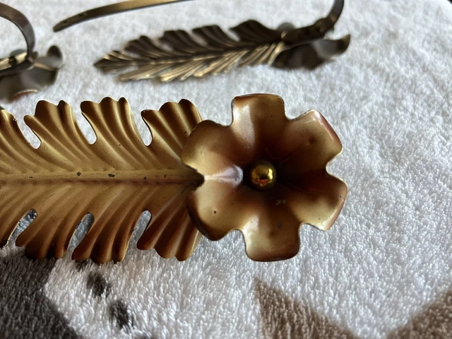 Vintage Metal Art Deco Flower Lily Leaf Curtain Tie Backs 3
