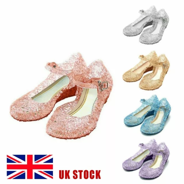 Girls Princess Elsa Cosplay Sandals Jelly Shoes Kids Baby Fancy Dress Up Size UK