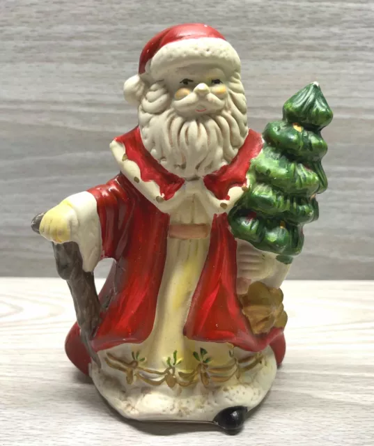 Vintage Santa Claus Carrying Christmas Tree Holiday Figurine Hermitage Pottery