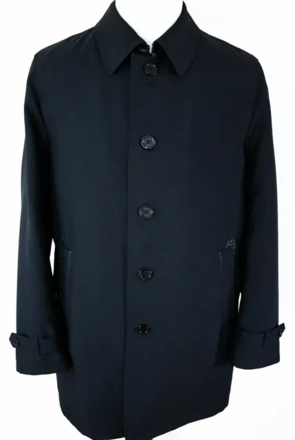 $7200 STEFANO RICCI Black Cashmere Virgin Wool Silk Leather Trim Coat 54 Euro XL