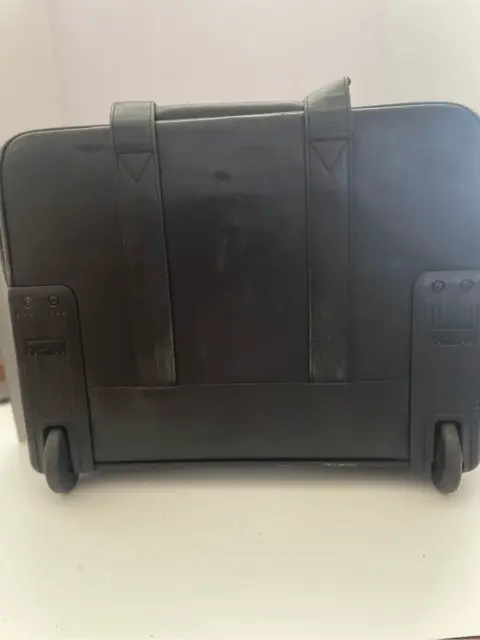 TUMI Alpha Deluxe 2 Wheeled Black Leather Expandable Briefcase Laptop Bag 3