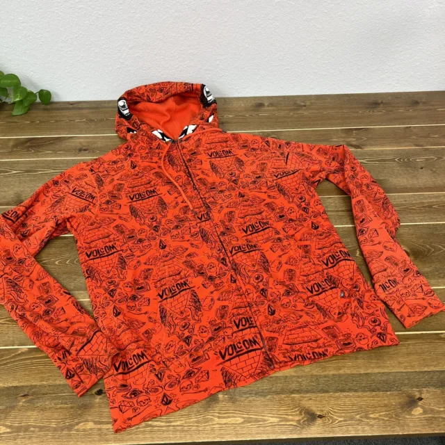 Vintage Volcom Ryan Sheckler Orange All Over Print Monster Hoodie XL 2