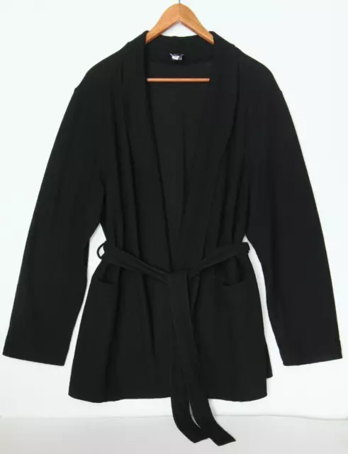 Eileen Fisher Black Fine Wool Sweater Cardigan Tie Wrap Woman's XL With Pockets