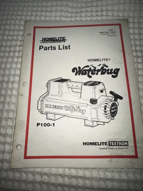 Vintage Homelite Waterbug Model P100-1 Parts List #17647