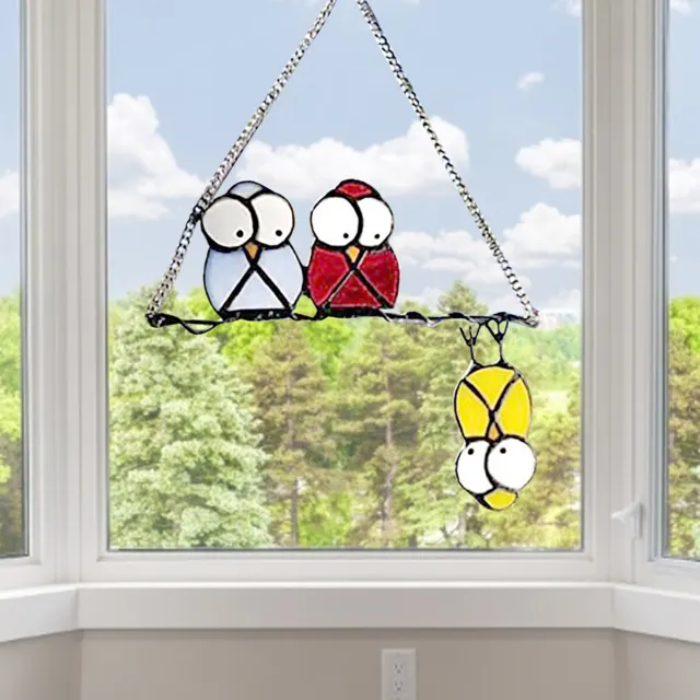 Stained Glass Bird Metal Hanging Decor Window Suncatcher Home Garden Ornament US