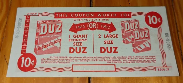 Vintage Duz Soap 10 Cent Coupon, Procter & Gamble