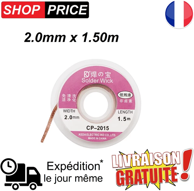 Tresse fil à dessouder de précision CMS / SMD 2.0MM x 1,5 M