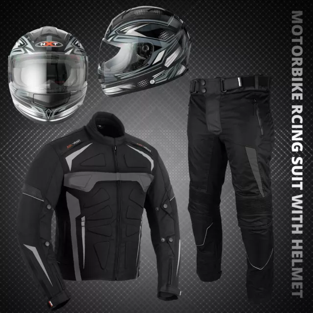 Men's Motorcycle Racing Suit Cordura Motorbike Waterproof Jacket Trouser Helmet