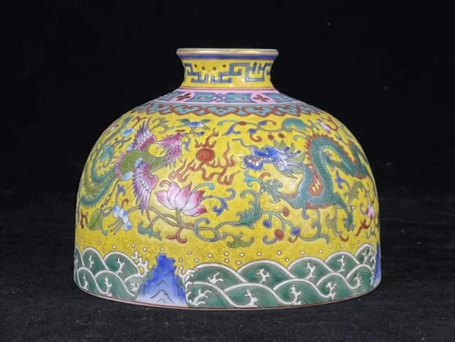 Old Chinese porcelain Enamel color painted Dragon Phoenix vase 8029