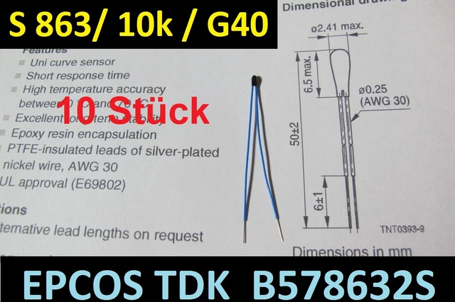 EPCOS B57236S0800M NTC Thermistor 80Ω THT - Temperatursensor 1.6A Max