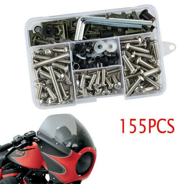 155Pcs Motorcycle Shell Fairing Bolt Plate Screws Nut Kit Stainless Steel M5 M6