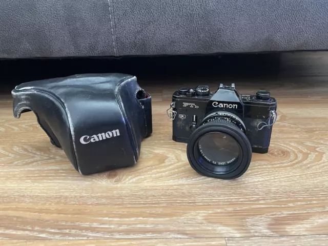 Canon FTb QL Black 35mm SLR Film Camera & Canon FD 50mm f1.8 Lens Japan Free S&H