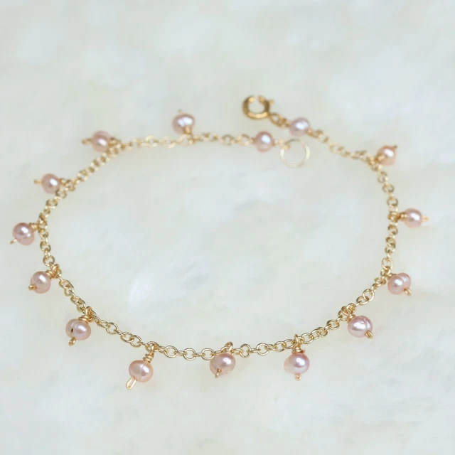 Bracelet Argenté Or Pl. Avec Perles D'eau Douce Roses Naturelles ROSEMIMOSA - Fait Main, Neuf Avec étiquettes