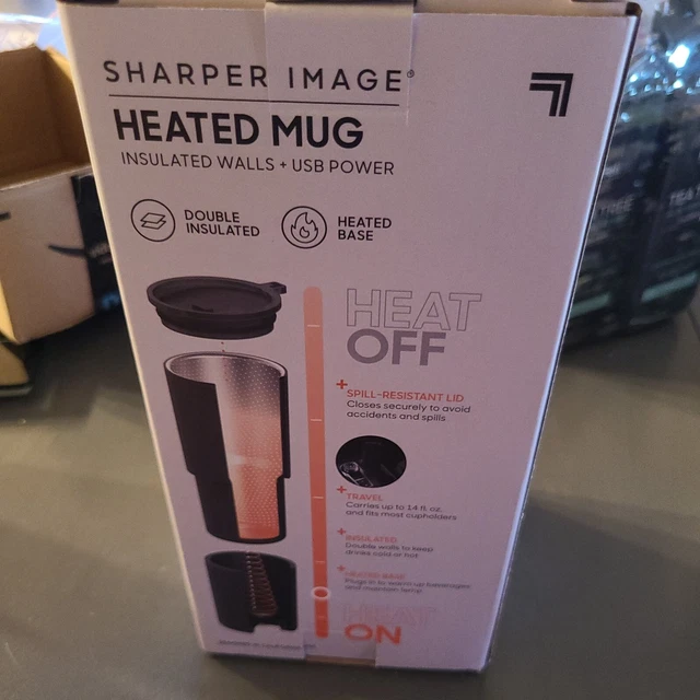 New In Box Sharper Image USB Powered Heated Mug, Double Insulated, Heated Base