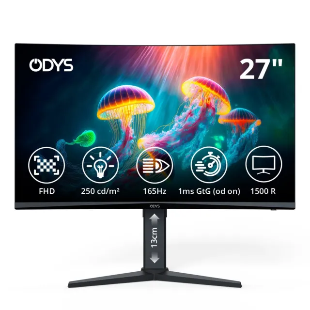 Odys XP27 Vario 165Hz Curved Gaming Office Monitor 27 Zoll FHD 1ms Reaktionszeit