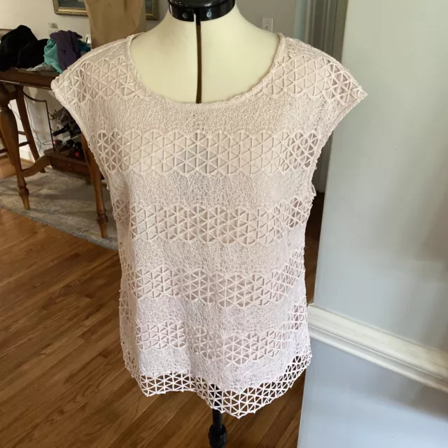 Vince Camuto Blush Sleeveless Shell w/ Lace-style Overlay, Womens Medium