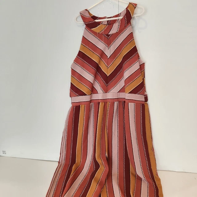 Girls Jumpsuit, Sz 16 New KnitWorks. Lined Bodice, Polyester, Brown/gold Stripe