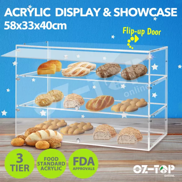 Acrylic Bakery Cake Display Cabinet 3 Tier Cupcake Storage Tray Holder Stand 5mm