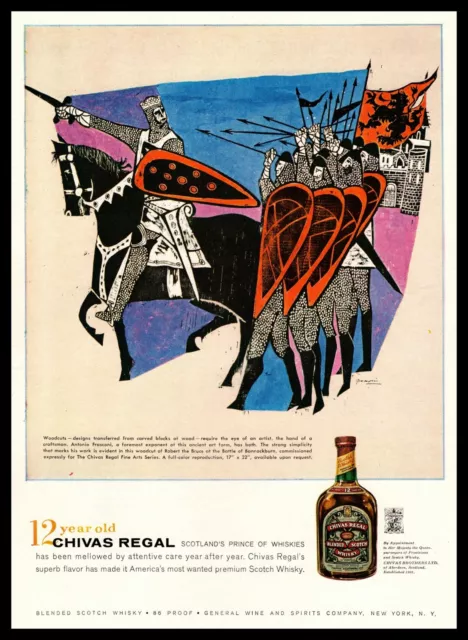 1959 Chivas Regal 12 Year Old Scotch Whisky Robert The Bruce Woodcut Print Ad