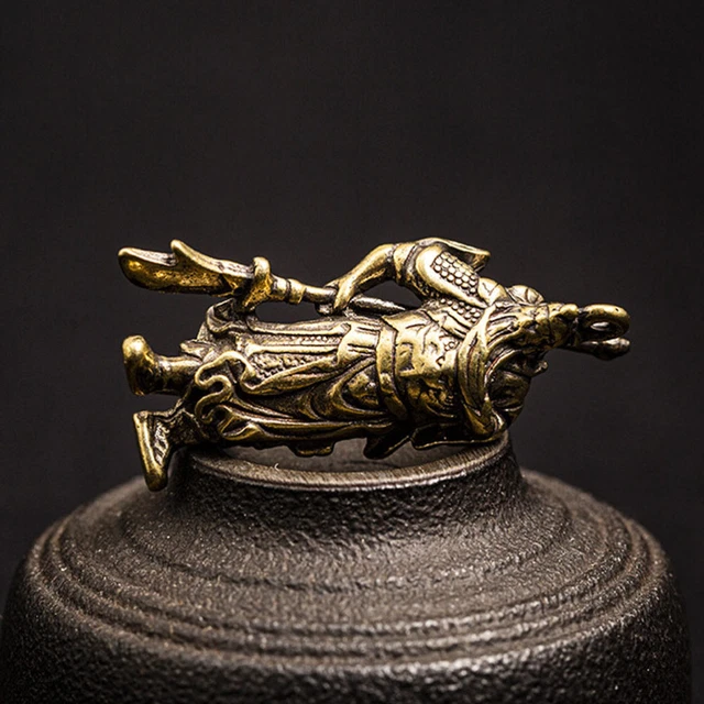 2 Pcs Bracelet Charms Antique Keyrings Car Keys Brass Keychain Prosperity Statue 9