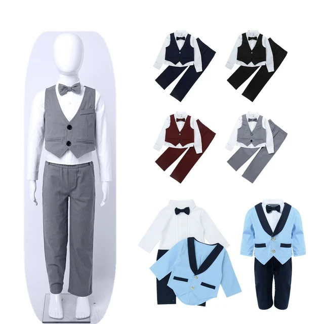 Boys Gentleman Outfits Single-Breasted Vest  Shirt Long Pants Rompers Bow knot