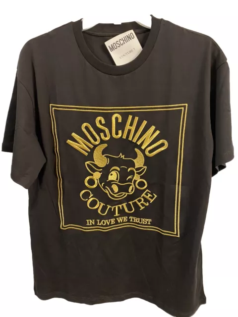 Moschino Couture Shirt Mens Black Milano Embroidered Tee See Measurements