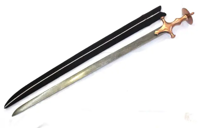 Straight sword kirpan sikh damascus steel blade copper handle W707